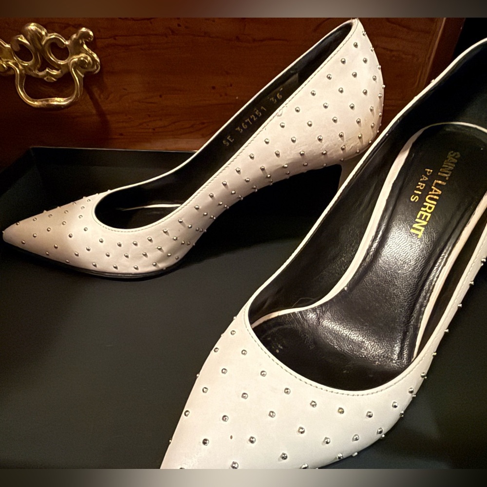 Saint Laurent Studded Leather Heels | Size 36 (6W) w/ box, papers & COA - Picture 6 of 13
